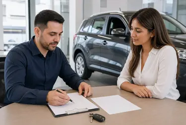 Profissional revisando documentos para o licenciamento de um veículo.