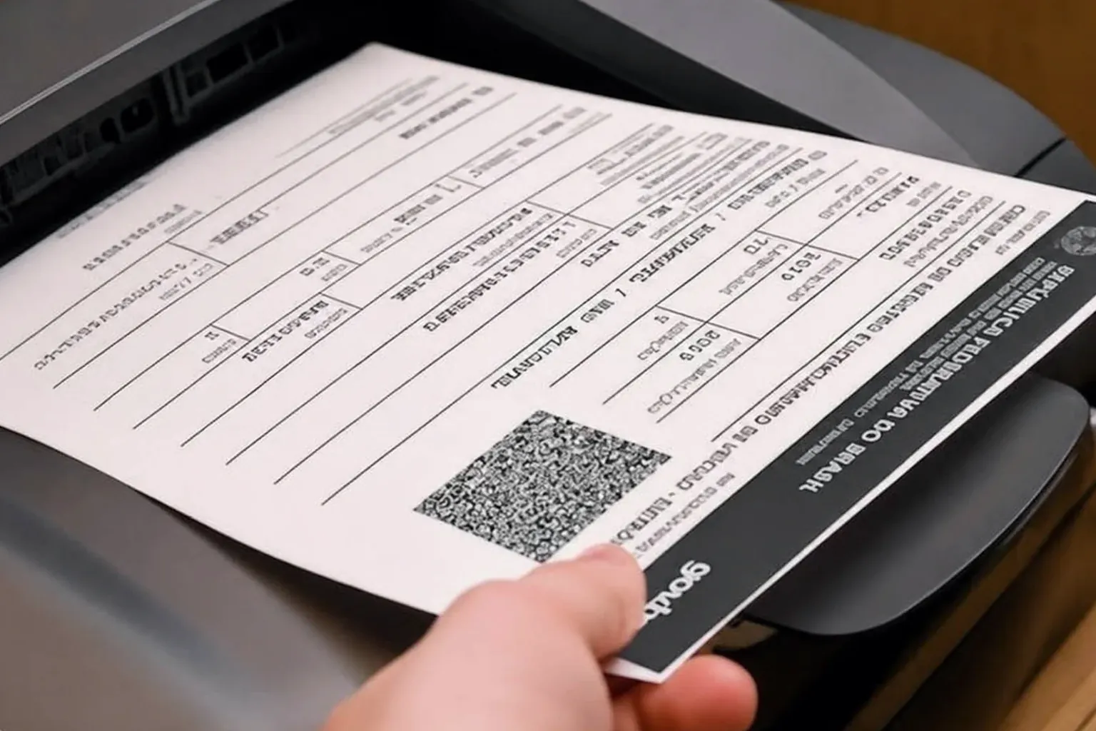 Uma impressora de CRLV-e em funcionamento, com documentos visíveis e profissionais em ação.